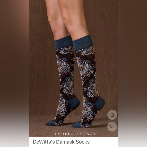 Double D Ranch Brown and Blue Damask Socks - Picture 2 of 4